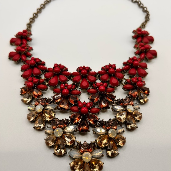 J.Crew bold floral necklace pink clear faceted beads special occasions ornate - Picture 10 of 11